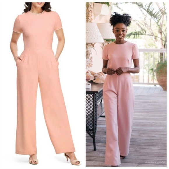 gal meets glam pearl trim jumpsuit